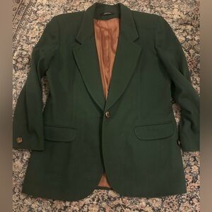 Vintage Dark Green Wool Blazer with Gold Button